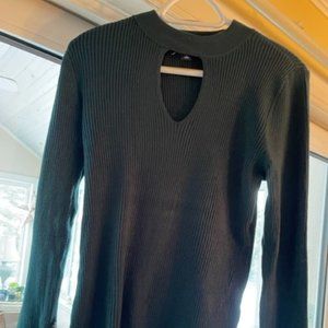 INC Green Ribbed Keyhole Sweater with Rhinestone Cut Sleeve Accents